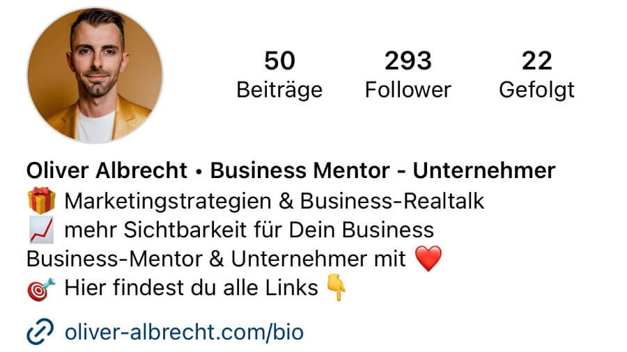 Instagram profile of Oliver Albrecht Business Mentor